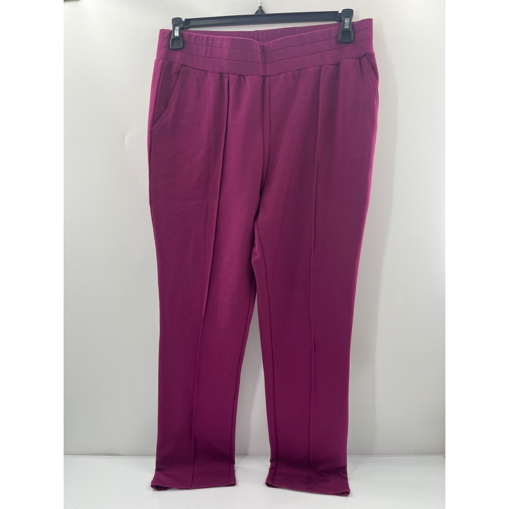 LOGO Lori Goldstein Magenta Purple Pintuck Seam Straight Leg Knit Pants Medium